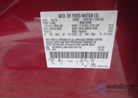 2016 Ford Edge Sel z USA, uszkodzony, nr VIN 2FMPK3J85GBC09110